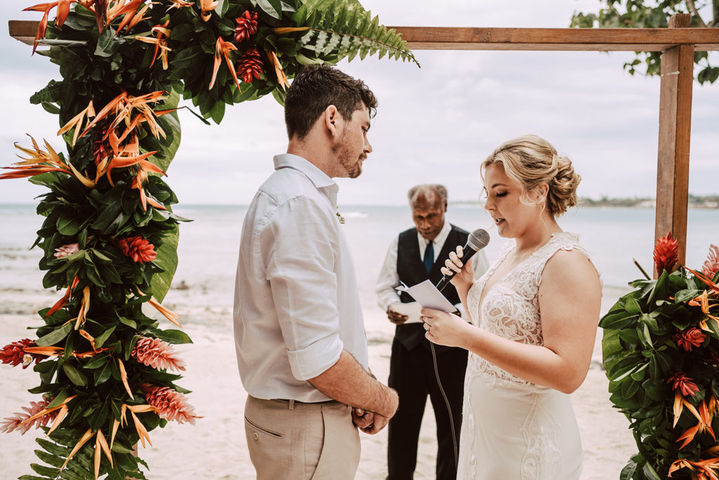 Bride saying her vows during wedding ceremony on Erakor Island