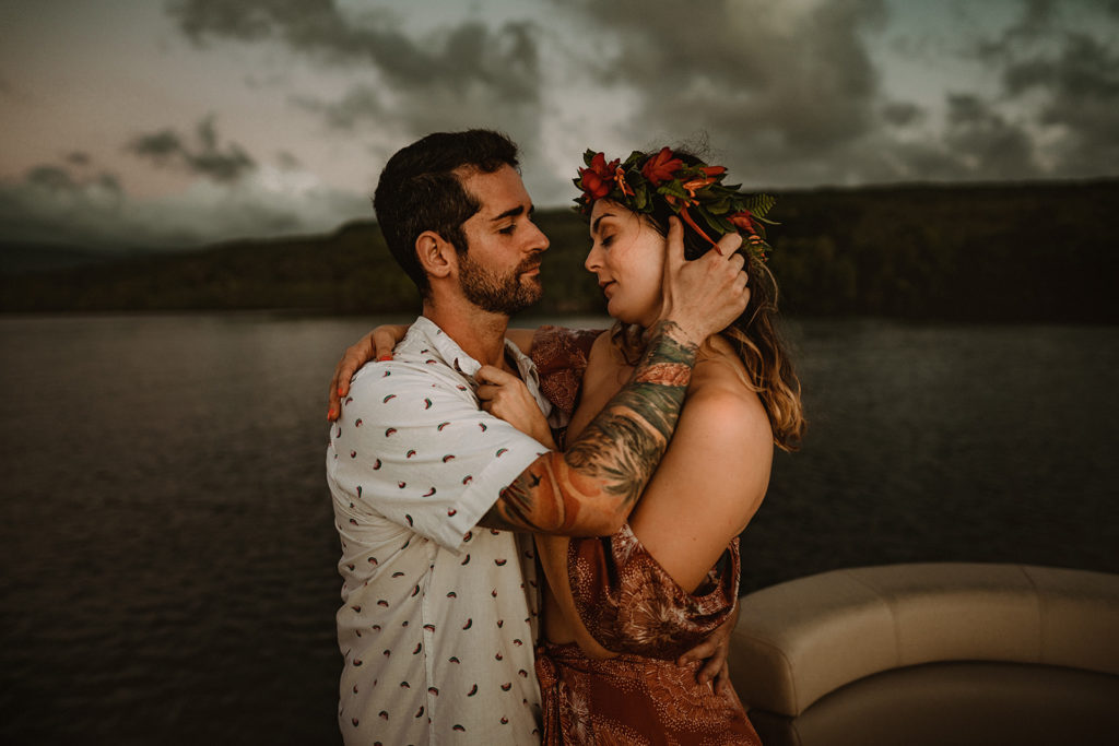 Couple taking sunset cruise at the Havannah Vanuatu wedding venue